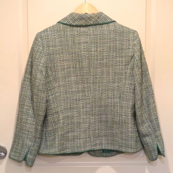 $5 Item! 90s Tradition 12P Petite Women's Turquoise and Green Woven Blazer - Picture 3 of 5